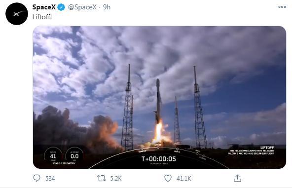 ����ʱ��1��24�գ�����ӥ9���Ż�����������ݿ���ά�����Ƿ��䡣ͼƬ��Դ��SpaceX�罻ý���˺Ž�ͼ��