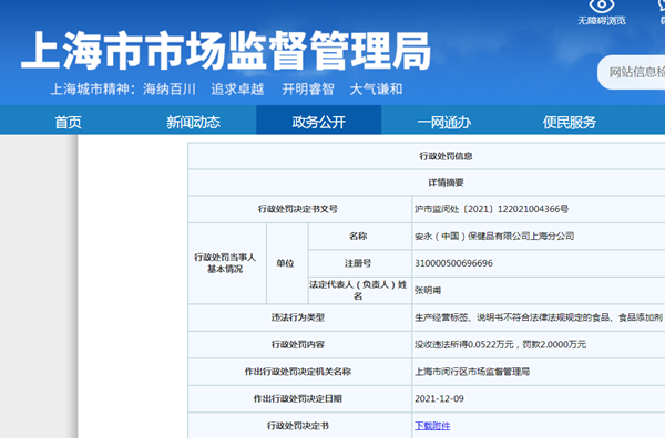 截图来源:上海市市场监管局网站